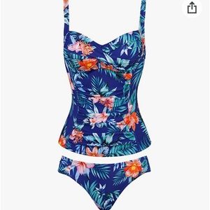 Ruched Tankini Swimsuit Tummy Control BathingSuit Twist Front Top Hipster Botoom